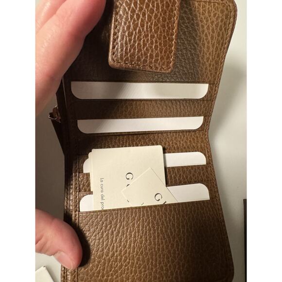New Gucci Beige Brown Signature GG Small Bifold Zipper Women Wallet 346056 - Picture 6 of 14